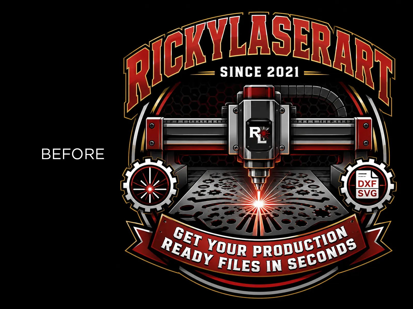 Colour logo before conversion, with gradients and a dark background